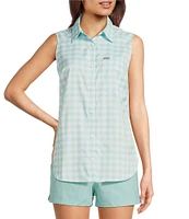 Columbia Anytime Lite Woven Plaid Print Point Collar Sleeveless Button Front Shirt