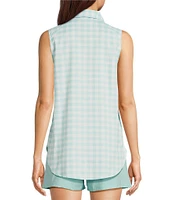 Columbia Anytime Lite Woven Plaid Print Point Collar Sleeveless Button Front Shirt