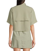 Columbia Elevated Utility Woven Snap Collar Short Sleeve Chest Pocket Front Zip Shirt