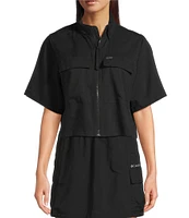 Columbia Elevated Utility Woven Snap Collar Short Sleeve Chest Pocket Front Zip Shirt