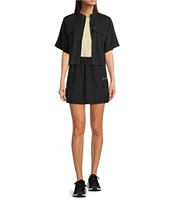 Columbia Elevated Utility Woven Snap Collar Short Sleeve Chest Pocket Front Zip Shirt