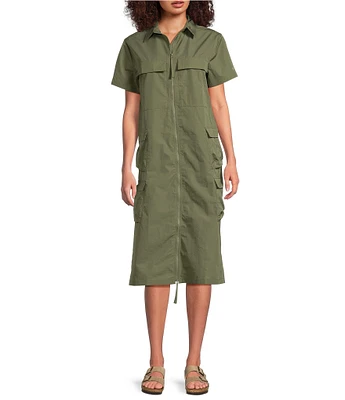 Columbia Elevated View Utility Point Collar Short Sleeve Pocketed Fit & Flare Dress