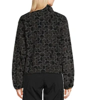 Columbia Geometric Printed Sherpa Pile Stand Collar Long Sleeve Snap Front Crop Sweater