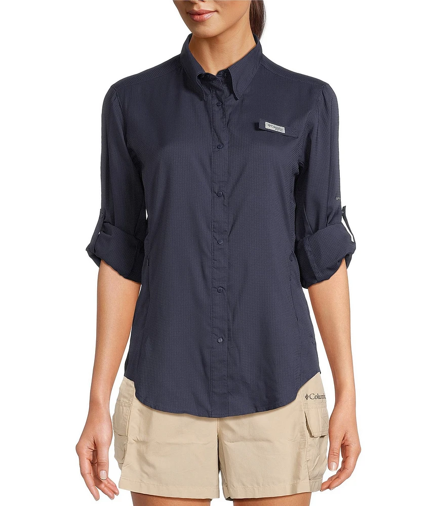 Columbia Womens Tamiami II Long Sleeve Woven Point Collar Roll-Tab Sleeves Button Front Shirt