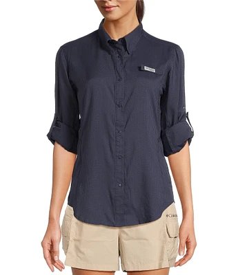 Columbia Womens Tamiami II Long Sleeve Woven Point Collar Roll-Tab Sleeves Button Front Shirt