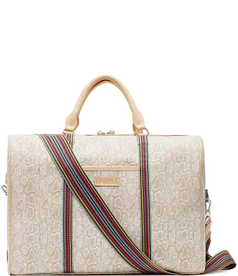 Consuela Embossed Snake Print Clay Jet Setter Duffle Bag