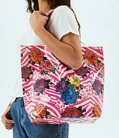 Consuela Frutti Grab-n-go Floral and Pink Zebra Print Basic Tote Bag