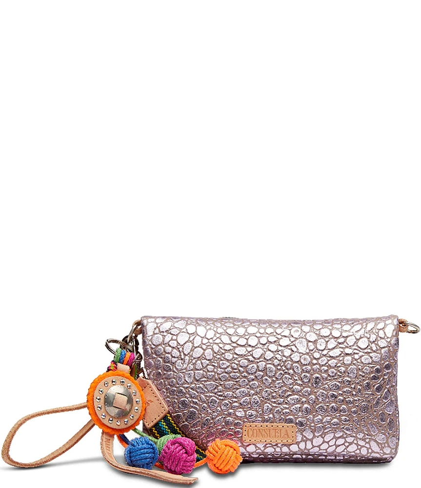 Consuela LuLu Lilac Metallic Pebbled Embossing Uptown Crossbody Bag