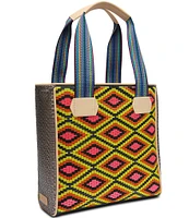 Consuela Rae Embroidered Diamond Pattern Classic Tote Bag