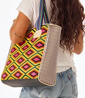 Consuela Rae Embroidered Diamond Pattern Classic Tote Bag