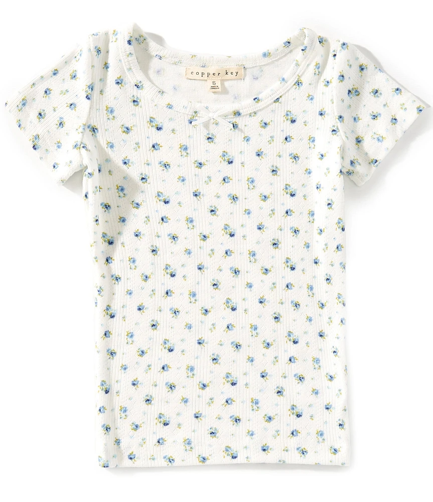 Copper Key Big Girls Ditsy Floral Pointelle Short Sleeve T-Shirt