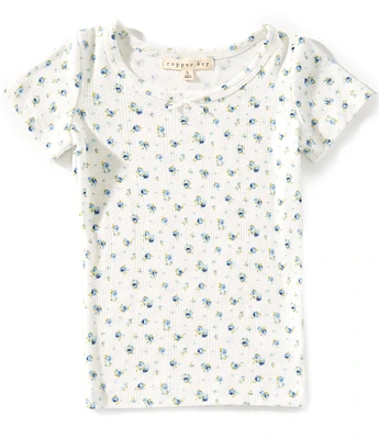 Copper Key Big Girls 7-16 Ditsy Floral Pointelle Short Sleeve T-Shirt