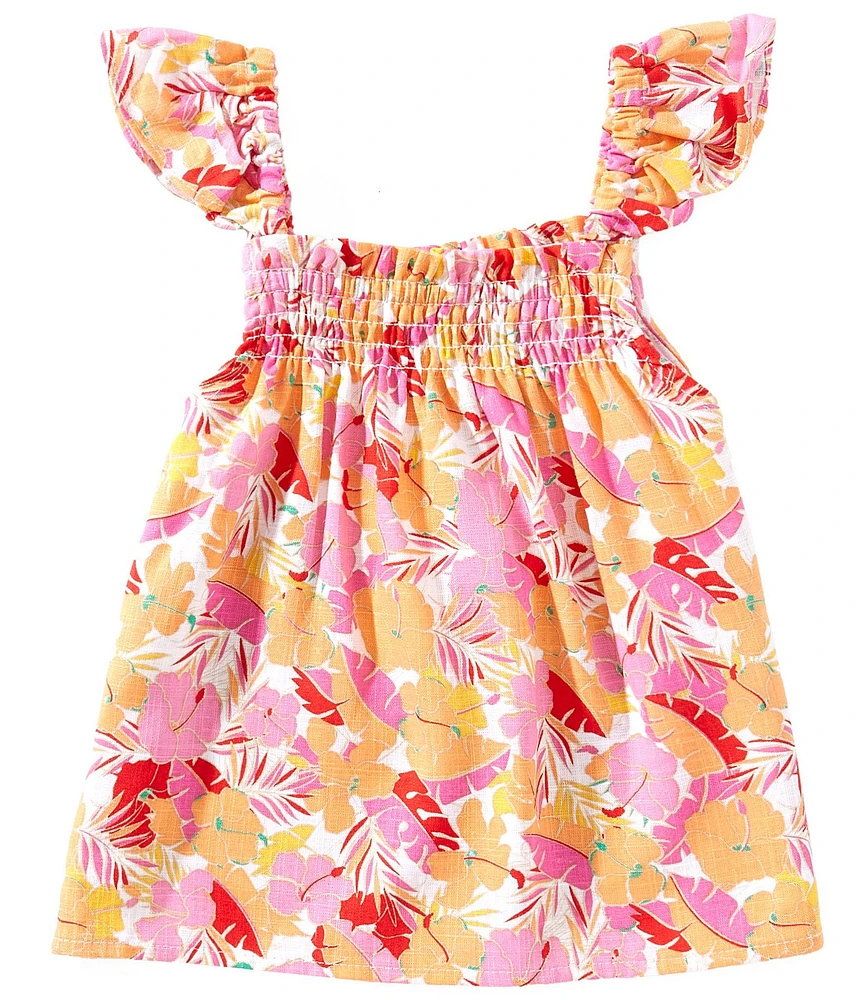 Copper Key Big Girls Tropical Floral Printed Flutter Sleeve Top