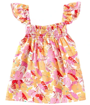 Copper Key Big Girls Tropical Floral Printed Flutter Sleeve Top