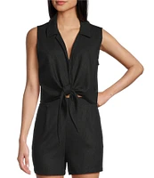 Copper Key Coordinating Linen Blend Tie Front Tank Top