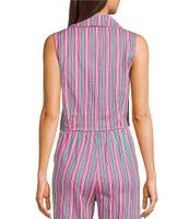 Copper Key Coordinating Stripe Printed Linen Blend Tie Front Tank Top
