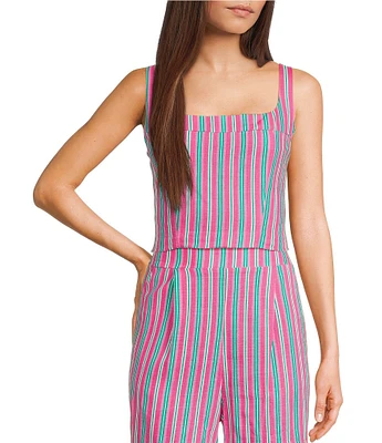 Copper Key Coordinating Woven Stripe Printed Tank Top