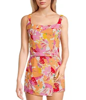 Copper Key Coordinating Woven Tropical Floral Printed Tank Top