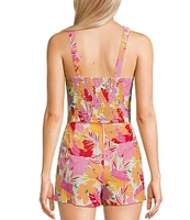 Copper Key Coordinating Woven Tropical Floral Printed Tank Top
