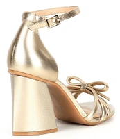 Copper Key Dainty Bow Metallic Leather Block Heel Dress Sandals