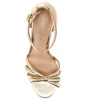 Copper Key Dainty Bow Metallic Leather Block Heel Dress Sandals