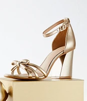 Copper Key Dainty Bow Metallic Leather Block Heel Dress Sandals