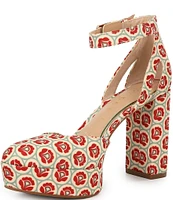 Copper Key Emirie Grosgrain Floral Ankle Strap Platform Pumps