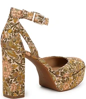 Copper Key Emirie Jacquard Floral Printed Ankle Strap Platform Pumps