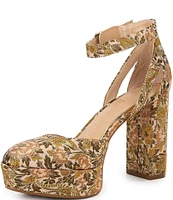 Copper Key Emirie Jacquard Floral Printed Ankle Strap Platform Pumps