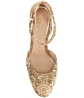 Copper Key Emirie Jacquard Floral Printed Ankle Strap Platform Pumps