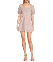 Copper Key Floral Print Square Neck Short Puff Sleeve Smocked Back Dress