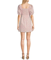 Copper Key Floral Print Square Neck Short Puff Sleeve Smocked Back Dress