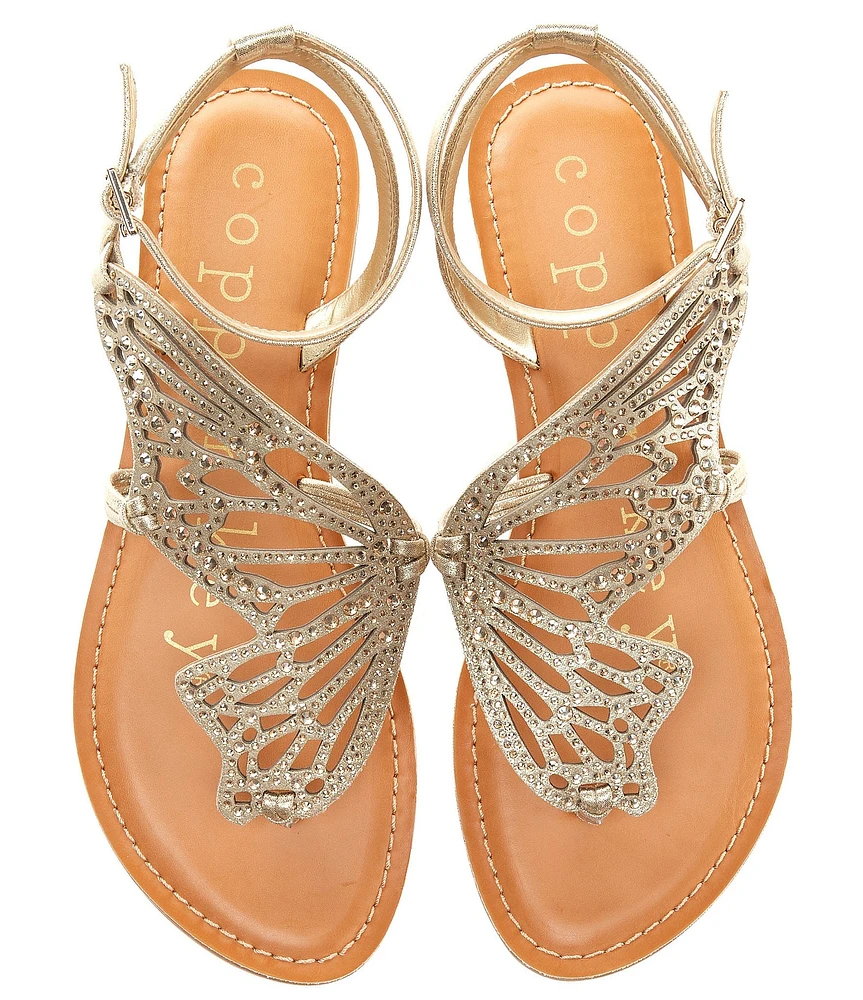 Copper Key Flutter Metallic Rhinestone Butterfly Thong Sandals