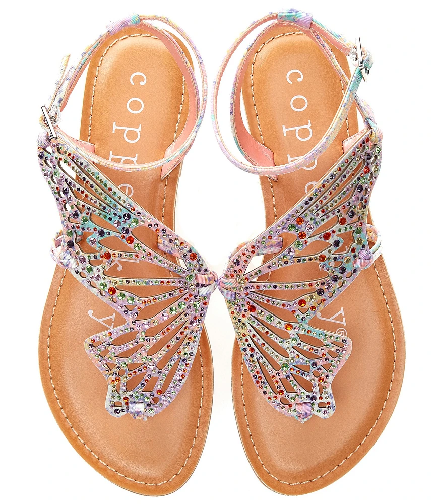 Copper Key Flutter Rainbow Rhinestone Embellished Butterfly Thong Sandals