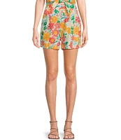 Copper Key Linen Blend Coordinating Floral Printed Pull-On Shorts