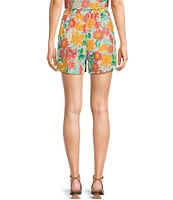 Copper Key Linen Blend Coordinating Floral Printed Pull-On Shorts