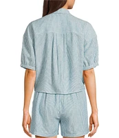 Copper Key Linen Stripe Coordinating Crop Camp Shirt