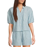 Copper Key Linen Stripe Coordinating Crop Camp Shirt