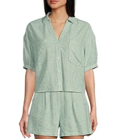 Copper Key Linen Stripe Coordinating Crop Camp Shirt