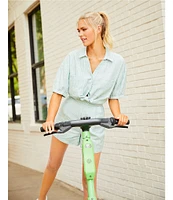 Copper Key Linen Stripe Coordinating Crop Camp Shirt