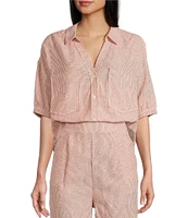 Copper Key Linen Stripe Coordinating Crop Camp Shirt
