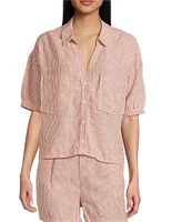 Copper Key Linen Stripe Coordinating Crop Camp Shirt