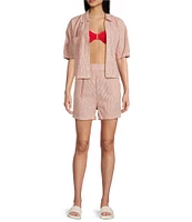 Copper Key Linen Stripe Coordinating Crop Camp Shirt