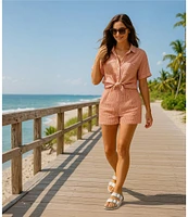Copper Key Linen Stripe Coordinating Crop Camp Shirt