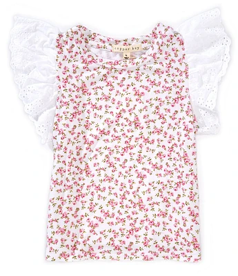 Copper Key Little Girls 2T-6X Floral Print Eyelet Flutter Sleeve Top
