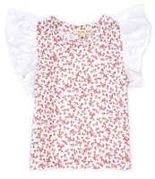 Copper Key Little Girls 2T-6X Floral Print Eyelet Flutter Sleeve Top