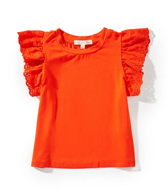 Copper Key Little Girls Eyelet Flutter Sleeve Top