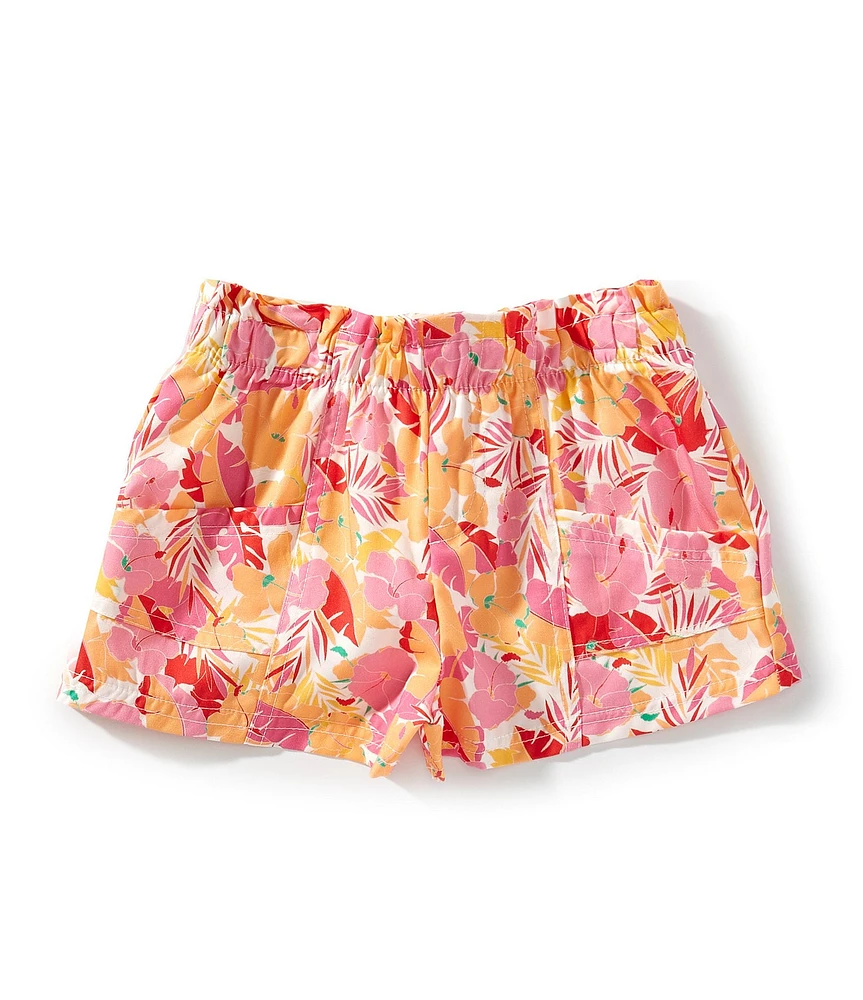 Copper Key Little Girls Floral Leaf Printed Paper Bag Shorts