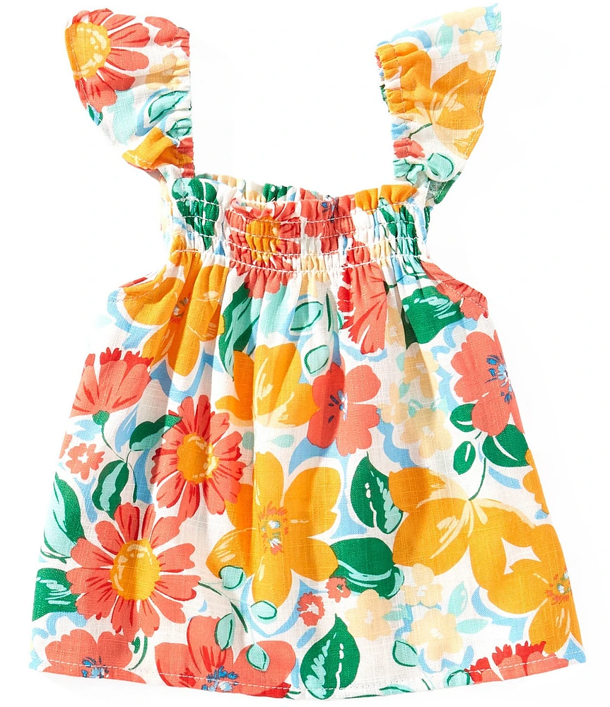 Copper Key Little Girls Floral Printed Flutter Sleeve Top
