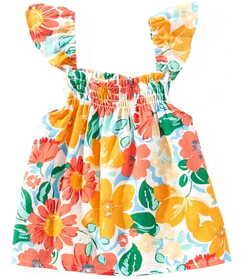 Copper Key Little Girls Floral Printed Flutter Sleeve Top
